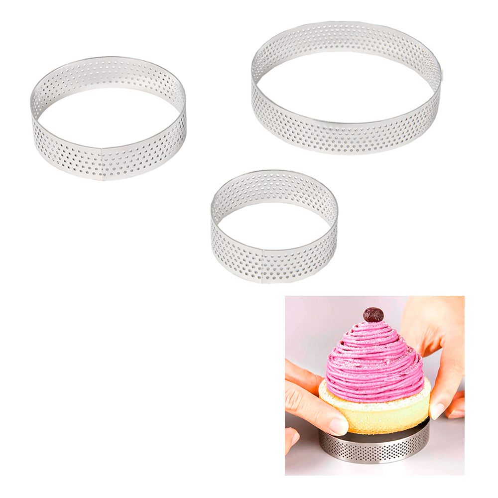FineDecor Perforated Round Shape Tart Ring - Stainless Steel Tart Ring for Baking - Cake Mousse Ring Mold - 3 Pieces Set ( 2.5