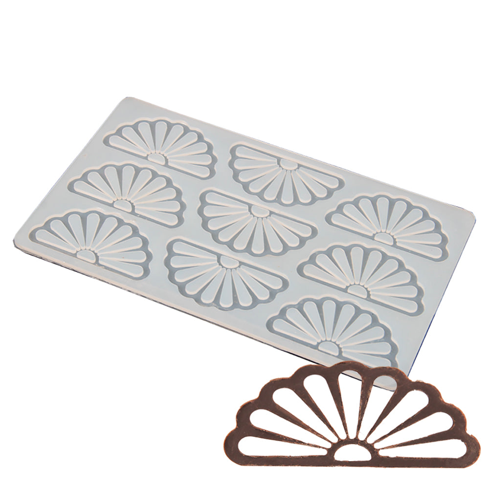 FineDecor Fan Pattern Silicone Chocolate Garnishing Mould (9 Cavity), Flower Shape Garnishing Sheet For Chocolate And Cake Decoration, FD 3542