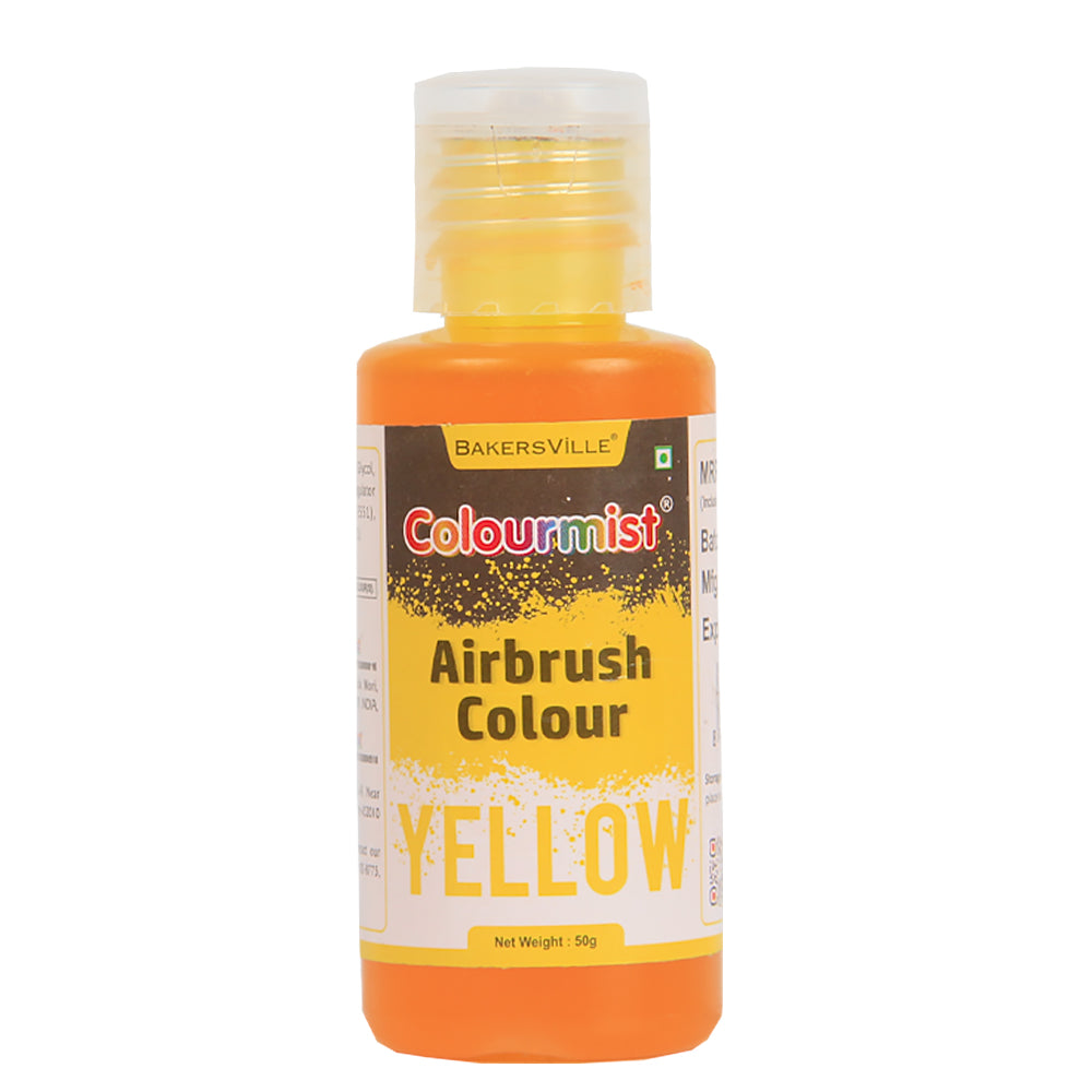 Colourmist Edible Concentrated Vibrant Airbrush Colour (YELLOW), 50g  | Airbrush Colour For Cakes, Choclate, Fondant, Icing and more | YELLOW, 50g
