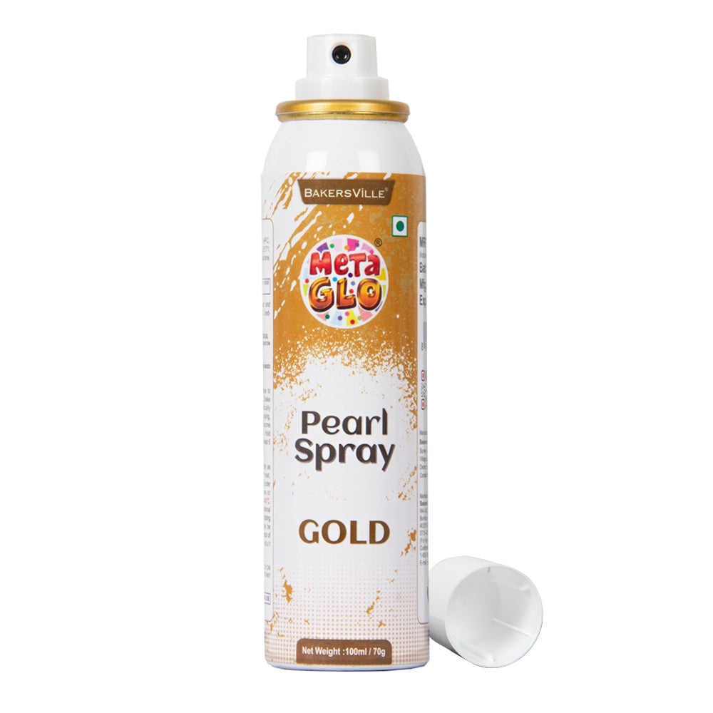 MetaGlo Edible Pearl Spray ( Gold ), 100ml | Cake Decorating Spray Colour for Cakes, Cookies, Cupcakes Or Any Consumable For A Dazzling Metallic Shimmer Effect, Gold