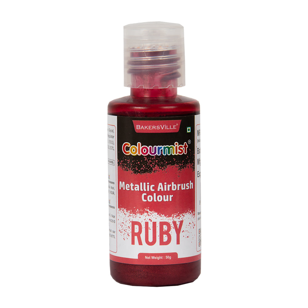 Colourmist Concentrated Vibrant Airbrush Metallic Food Colour (METALLIC RUBY), 50g | Airbrush Colour For Cakes, Choclate, Fondant, Icing and more