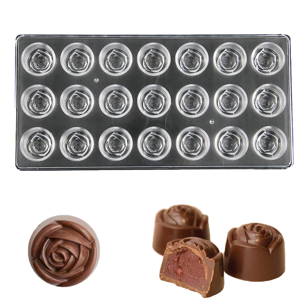 FineDecor Rose Flower Shaped Polycarbonate Chocolate Mold  (21 Cavities), Transparent, FD 3424