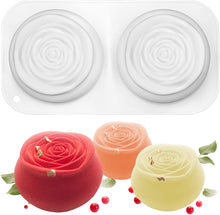 Load image into Gallery viewer, FineDecor Big Rose Shape Silicone Mousse Cake Mould, Non-stick Flower Shape Mould Tray for Baking, Dessert, Biscuit &amp; Soap FD 3172 (2 Cavity)
