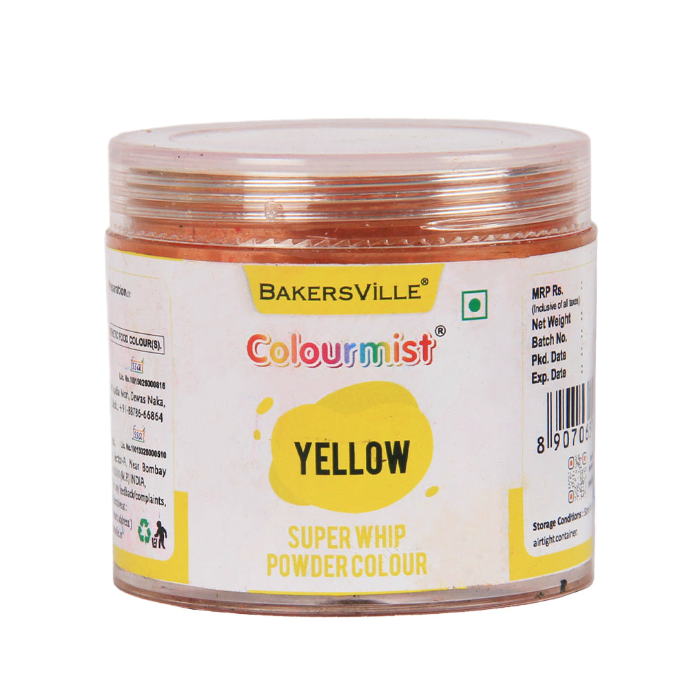Colourmist Super Whip Edible Powder Colour, (Yellow), 30g | Powder Colour For Cream / Icing / Fondant / Frosting / Dessert / Baking |