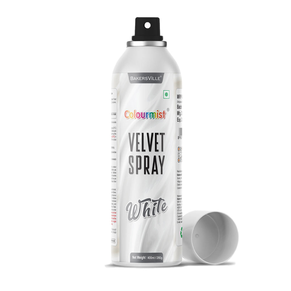 Colourmist Velvet Spray ( White ), 400ml | Premium Cocoa Velvet Butter Spray Color for Frozen Dessets & Cakes | ( White ) | 400ml