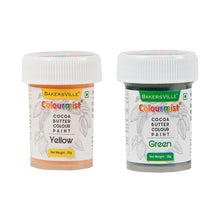 Load image into Gallery viewer, Colourmist Cocoa Butter Colour Paint, Pack Of 2 Colours (Yellow, Green) 20g Each|Color Paint For Chocolate, Icing, Airbrush, Gumpaste
