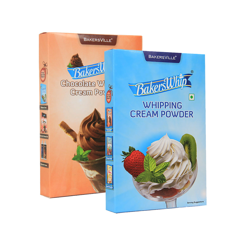 BakersWhip Whipping Cream Powder Combo ( Vanilla - 200g & Chocolate 200g ) | Gluten Free Whipping Cream Powder