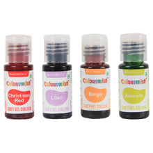 Load image into Gallery viewer, Colourmist Soft Gel Concentrated Color 20g each, Pack of 4(Christmas Red, Lilac, Beige, Avocado) , Edible Gel Colour For Fondant, Dessert, Baking
