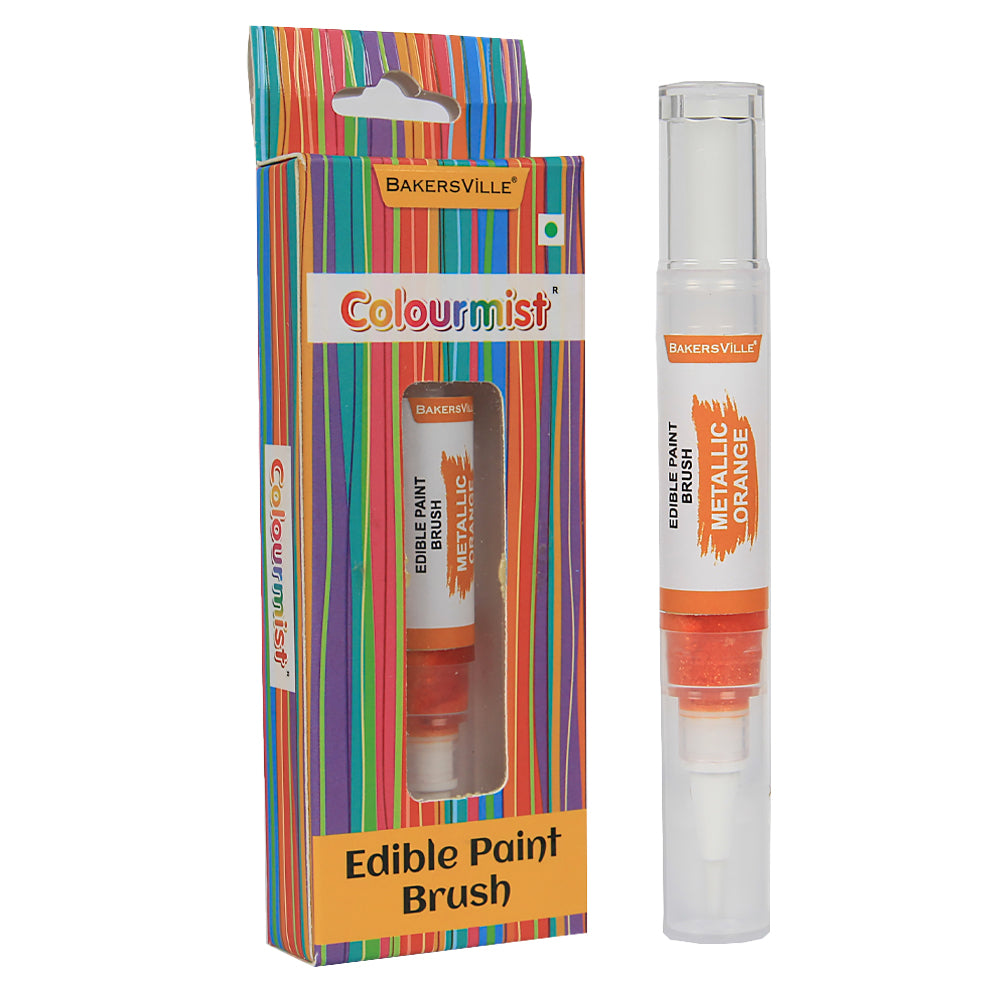 Colourmist Edible Paint Brush With Metallic Paint ( Metallic Orange ) | Food Colour Paint Brush For Dessert | 1pc