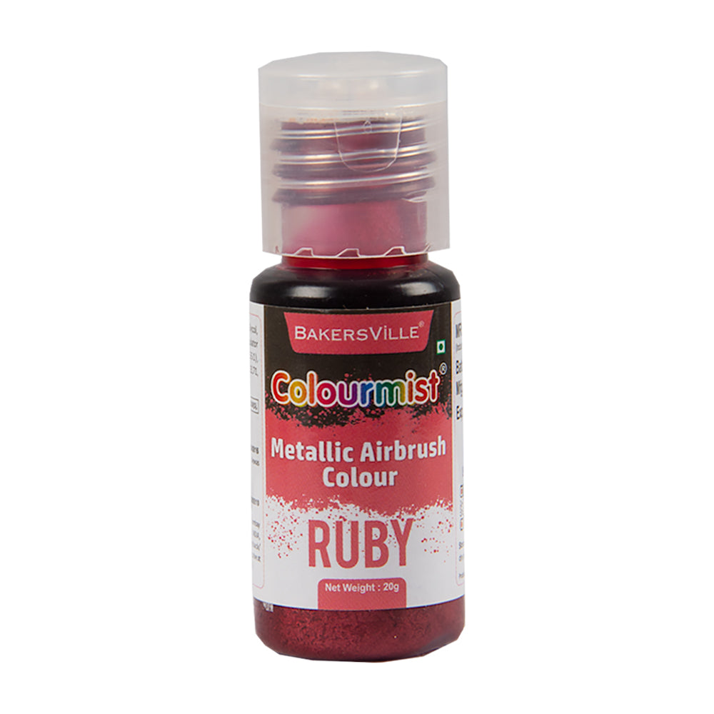 Colourmist Concentrated Vibrant Airbrush Metallic Food Colour (METALLIC RUBY), 20g | Airbrush Colour For Cakes, Choclate, Fondant, Icing and more
