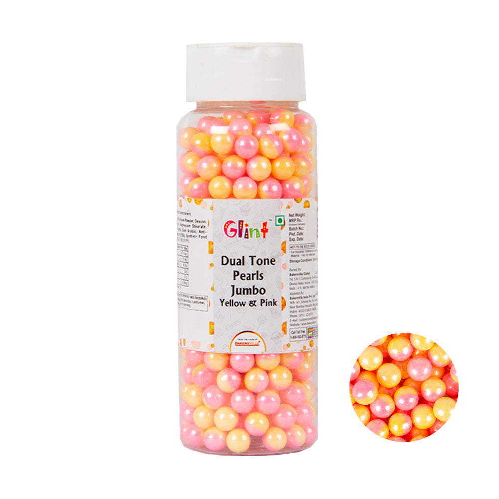 Glint Dual Tone Pearl Balls for Cake Decoration ( 7mm ) ( Yellow & Pink ), 150g | Dual Colour Cake Sprinkle For Cake Decoration | 150g