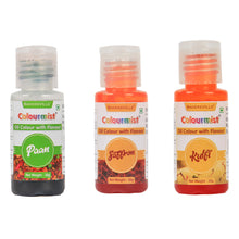 Load image into Gallery viewer, Colourmist Oil Colour With Flavour, Assorted Pack Of 3 (PAAN, SAFFRON, KULFI), 30g Each | Chocolate Oil Assorted Flavour with Natural Colour
