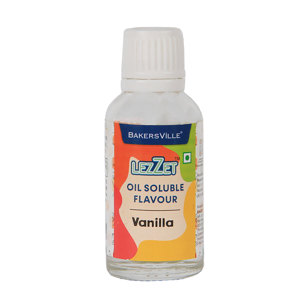 Lezzet Premium Concentrated Oil Soluble Flavour Essence (Vanilla) for Chocolate, Cake, Candy, Cookies, Ice Creams, Desserts | Sugar-Free | 30ml