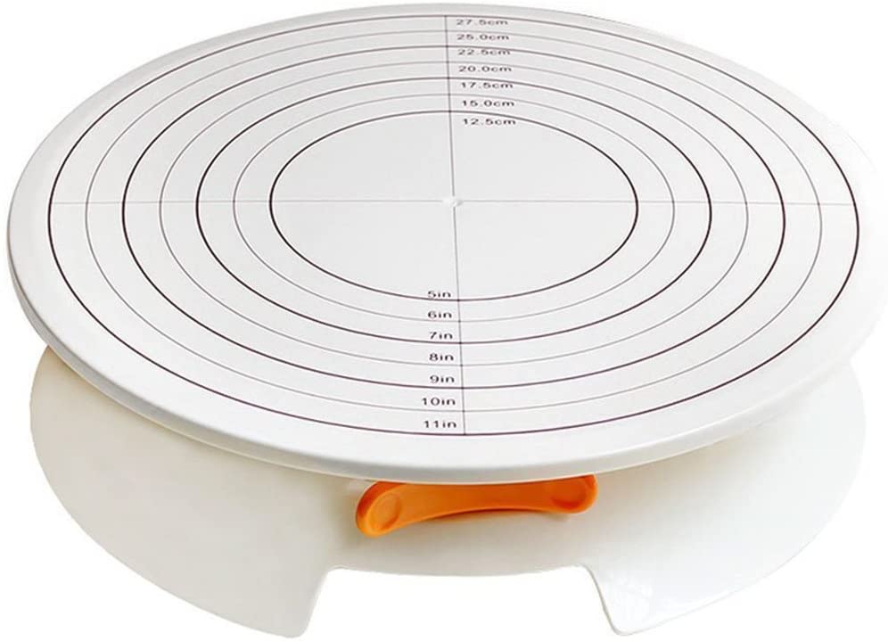 FineDecor Lockable Plastic Cake Server 28 cm with Measurement, 360° Degree Rotating Cake Turntable, Cake Decorating Stand FD 2825