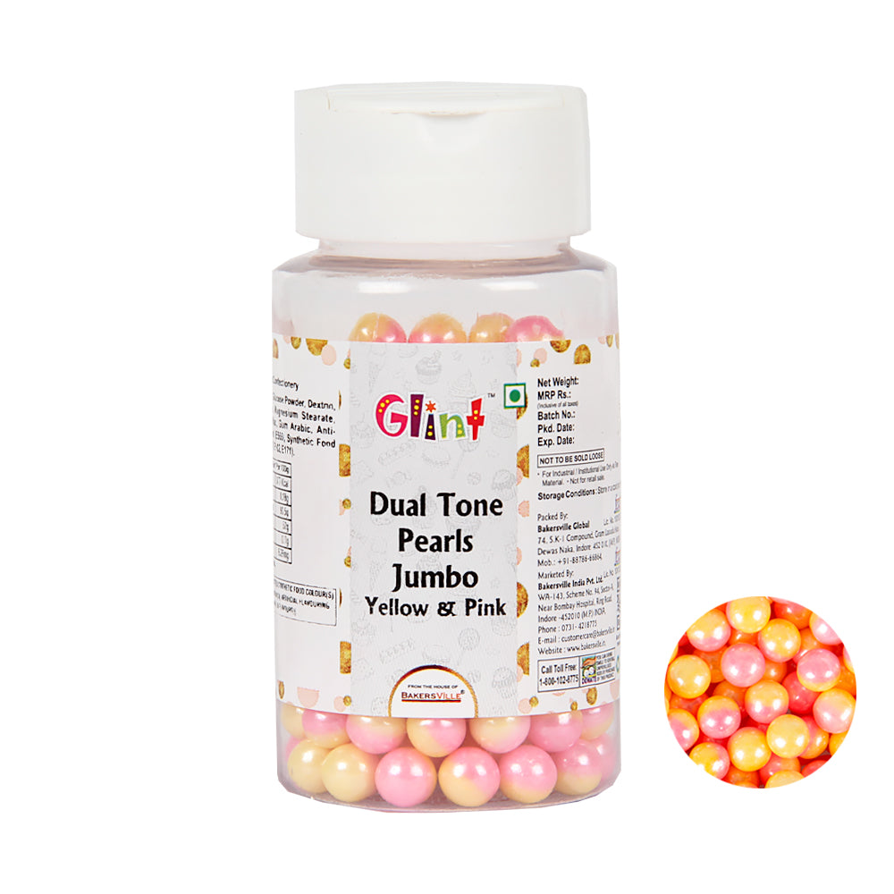 Glint Dual Tone Pearl Balls for Cake Decoration ( 7mm ) ( Yellow & Pink ), 75g | Dual Colour Cake Sprinkle For Cake Decoration | 75g