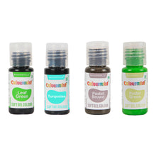 Load image into Gallery viewer, Colourmist Soft Gel Concentrated Color 20g each, Pack of 4(Leaf Green,Turquoise,Pastel Brown,Pastel Green), gel Colour For Fondant, Dessert, Baking
