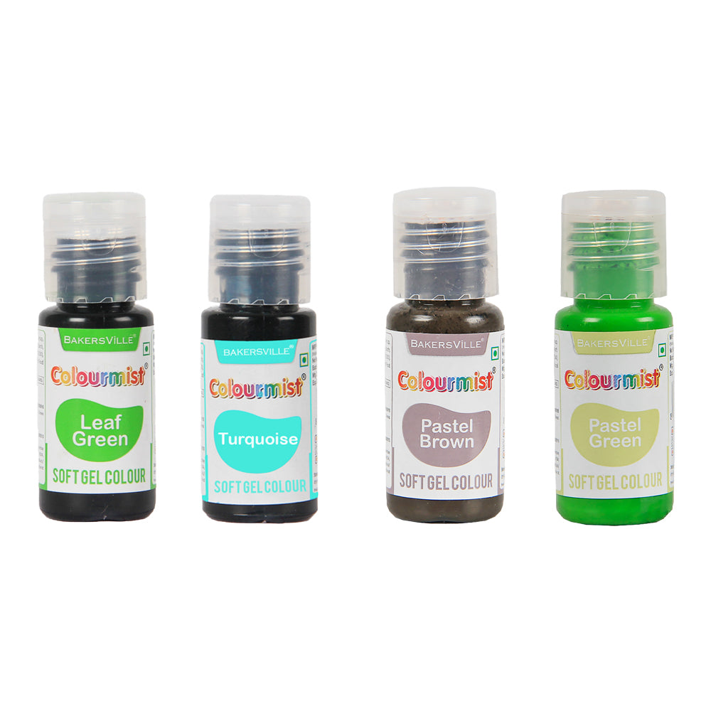 Colourmist Soft Gel Concentrated Color 20g each, Pack of 4(Leaf Green,Turquoise,Pastel Brown,Pastel Green), gel Colour For Fondant, Dessert, Baking
