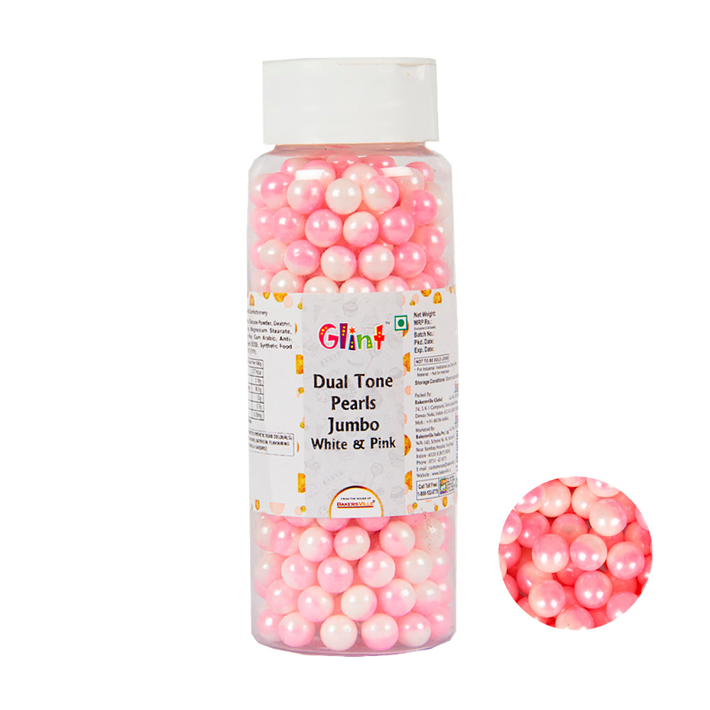 Glint Dual Tone Pearl Balls for Cake Decoration ( 7mm ) ( White & Pink ), 150g | Dual Colour Cake Sprinkle For Cake Decoration | 150g