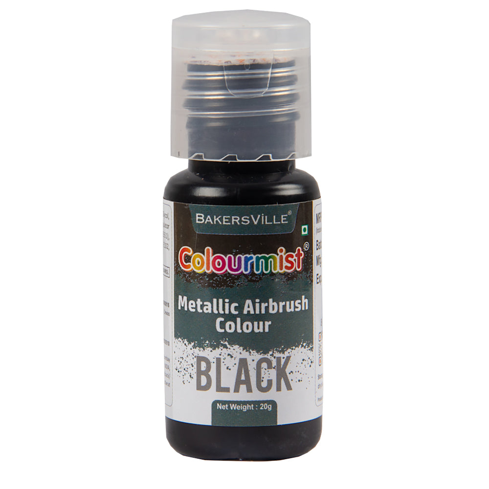 Colourmist Concentrated Vibrant Airbrush Metallic Food Colour (METALLIC BLACK), 20g | Airbrush Colour For Cakes, Choclate, Fondant, Icing and more