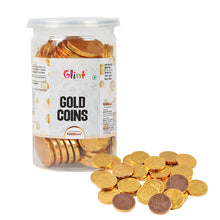 Load image into Gallery viewer, Glint Edible Chocolate Gold Coins | Milk Chocolate Coin Made with Premium Chocolate | Chocolate Gold Coin Gift Jar, 200g
