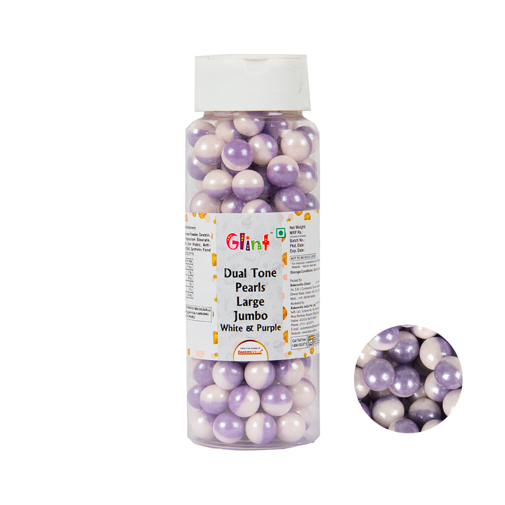 Glint Dual Tone Pearl Balls for Cake Decoration ( 10mm ) ( White & Purple ), 150g | Dual Colour Cake Sprinkle For Cake Decoration | 150g