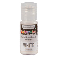 Load image into Gallery viewer, Colourmist Concentrated Vibrant Airbrush Metallic Food Colour (METALLIC WHITE), 20g | Airbrush Colour For Cakes, Choclate, Fondant, Icing and more
