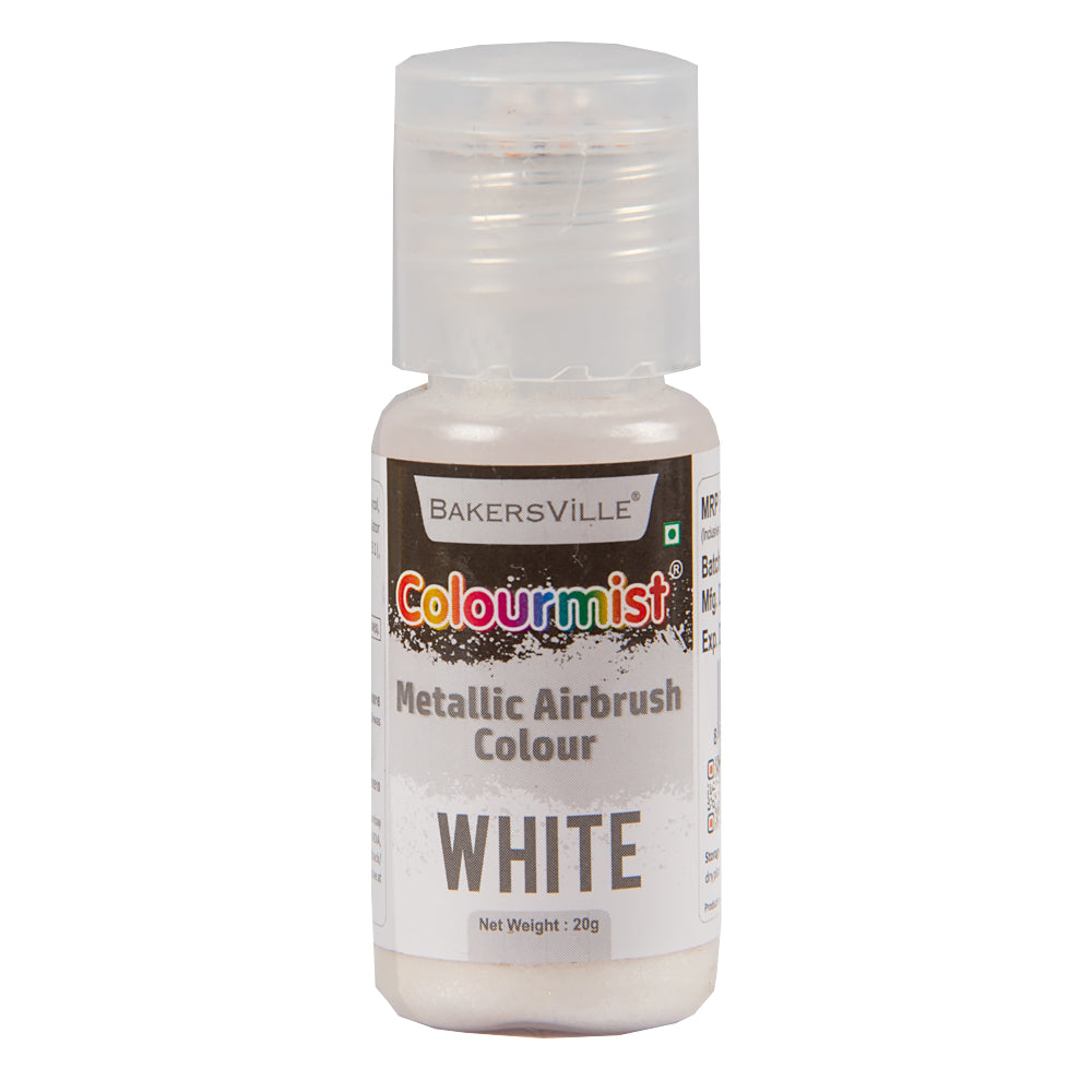 Colourmist Concentrated Vibrant Airbrush Metallic Food Colour (METALLIC WHITE), 20g | Airbrush Colour For Cakes, Choclate, Fondant, Icing and more