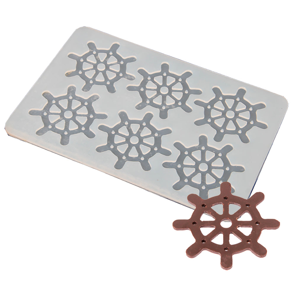FineDecor Ship Steering Wheel Pattern Silicone Chocolate Garnishing Mould (6 Cavity), Garnishing Sheet For Chocolate And Cake Decoration, FD 3543