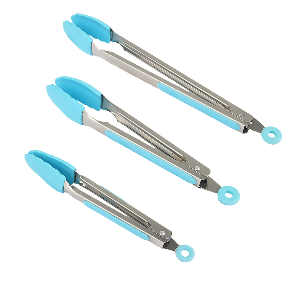 FineDecor Silicone Cooking Tongs Set of 3 (8in, 10in & 13) Kitchen Food Tongs, Stainless Steel Material with Heat Resistant FD 3404