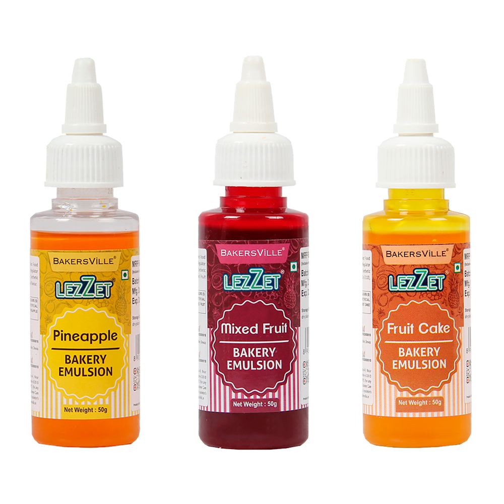Lezzet Premium Bakery Emulsion Assorted 50g Each, 3 Flavor (Pineapple, Mixed Fruit, Fruit Cake), Extract Replacement, Flavor Booster For Cake, Cookie