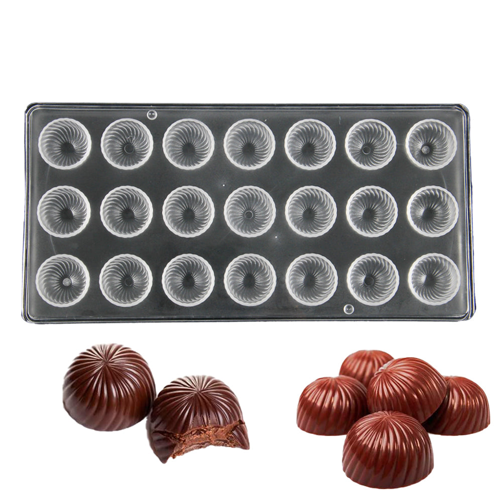 FineDecor Swirl Round Shaped Polycarbonate Chocolate Mold  (21 Cavities), Transparent, FD 3421