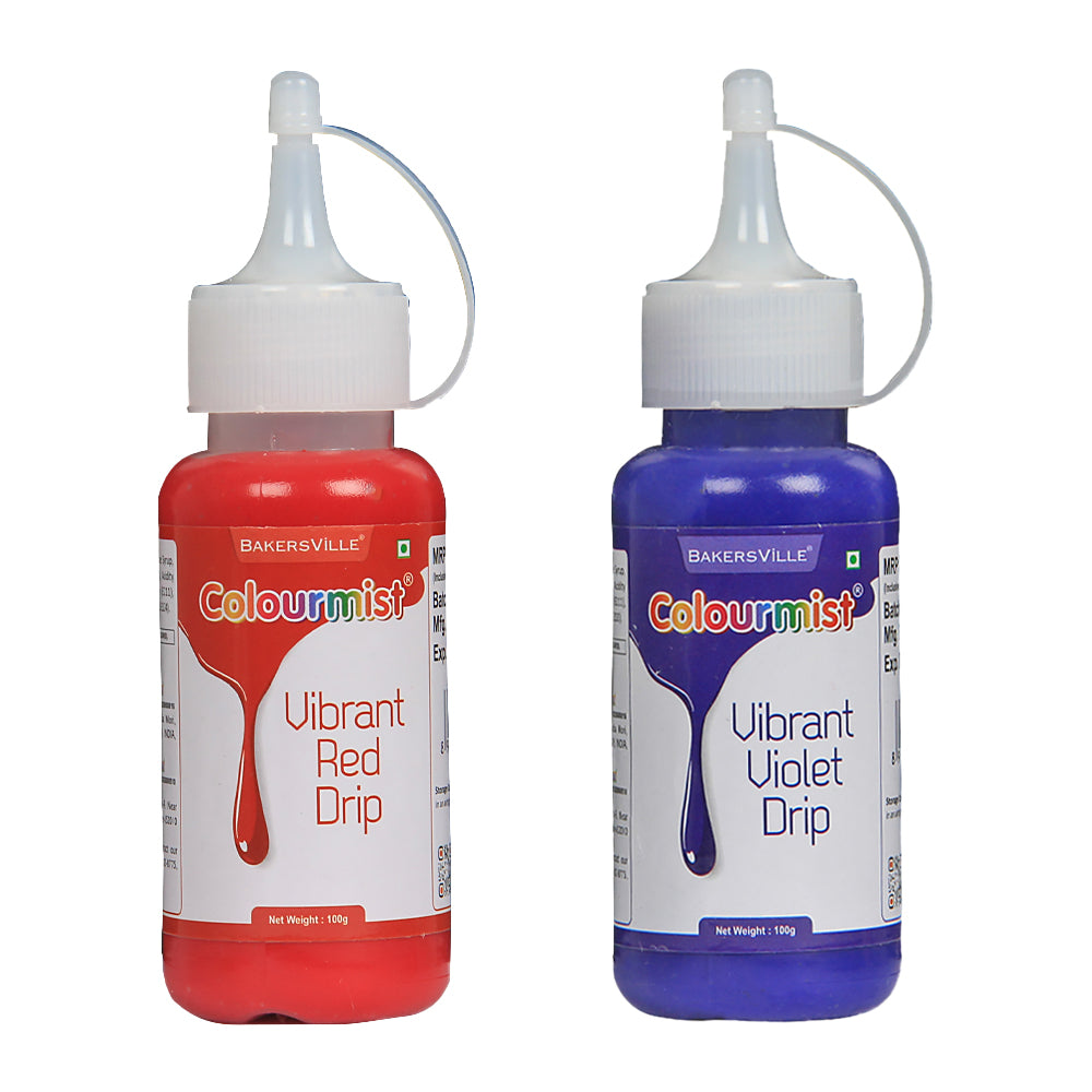 Colourmist Cake Decorating Drip Assorted 100g Each, Pack Of 2 Edible Drip (VIBRANT RED ,VIBRANT VIOLET), 100 gm Each