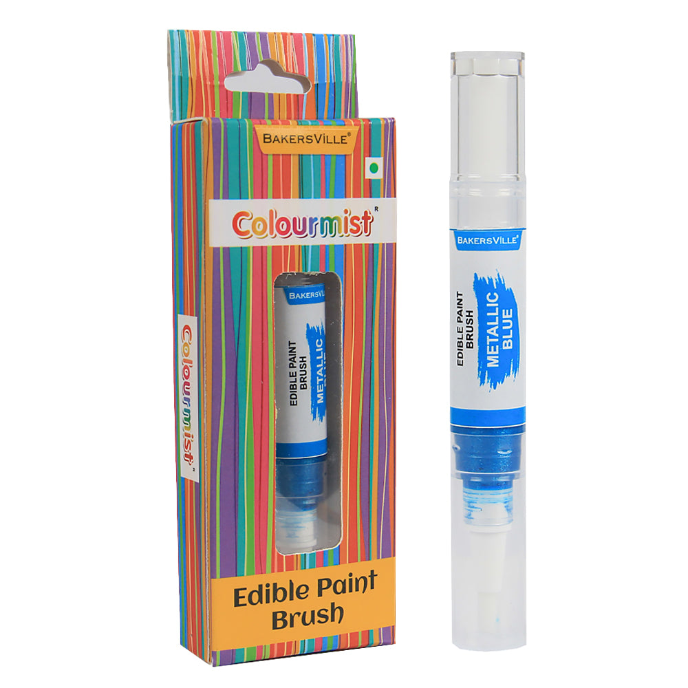 Colourmist Edible Paint Brush With Metallic Paint ( Metallic Blue ) | Food Colour Paint Brush For Dessert | 1pc