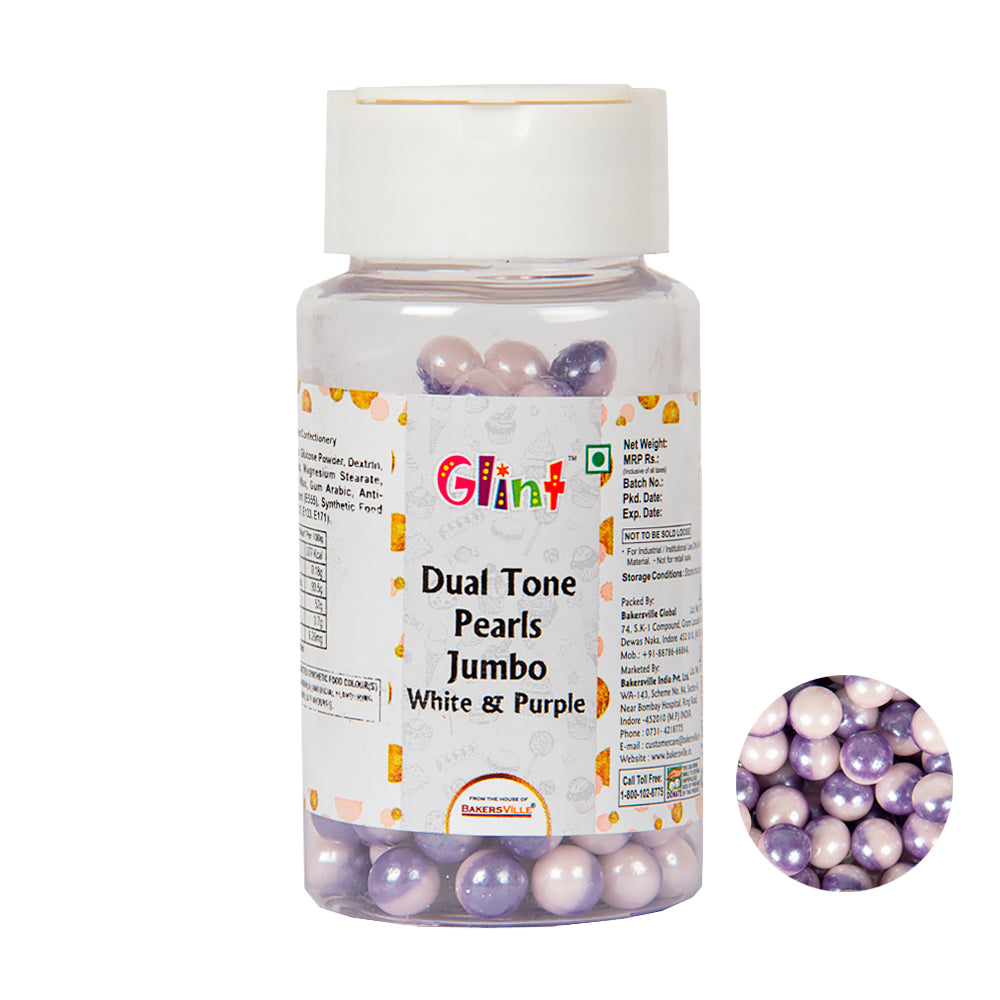 Glint Dual Tone Pearl Balls for Cake Decoration ( 7mm ) ( White & Purple ), 75g | Dual Colour Cake Sprinkle For Cake Decoration | 75g