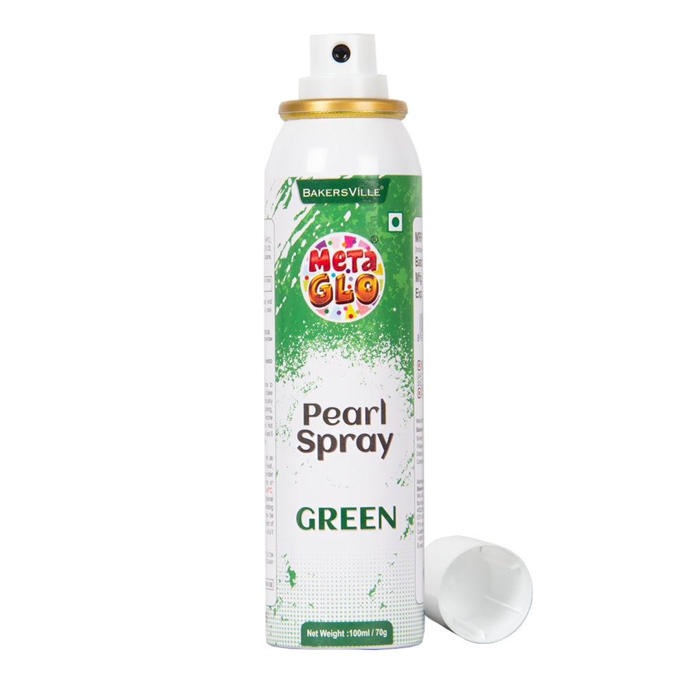 MetaGlo Edible Pearl Spray ( Green ), 100ml | Cake Decorating Spray Colour for Cakes, Cookies, Cupcakes Or Any Consumable For A Dazzling Metallic Shimmer Effect, Green