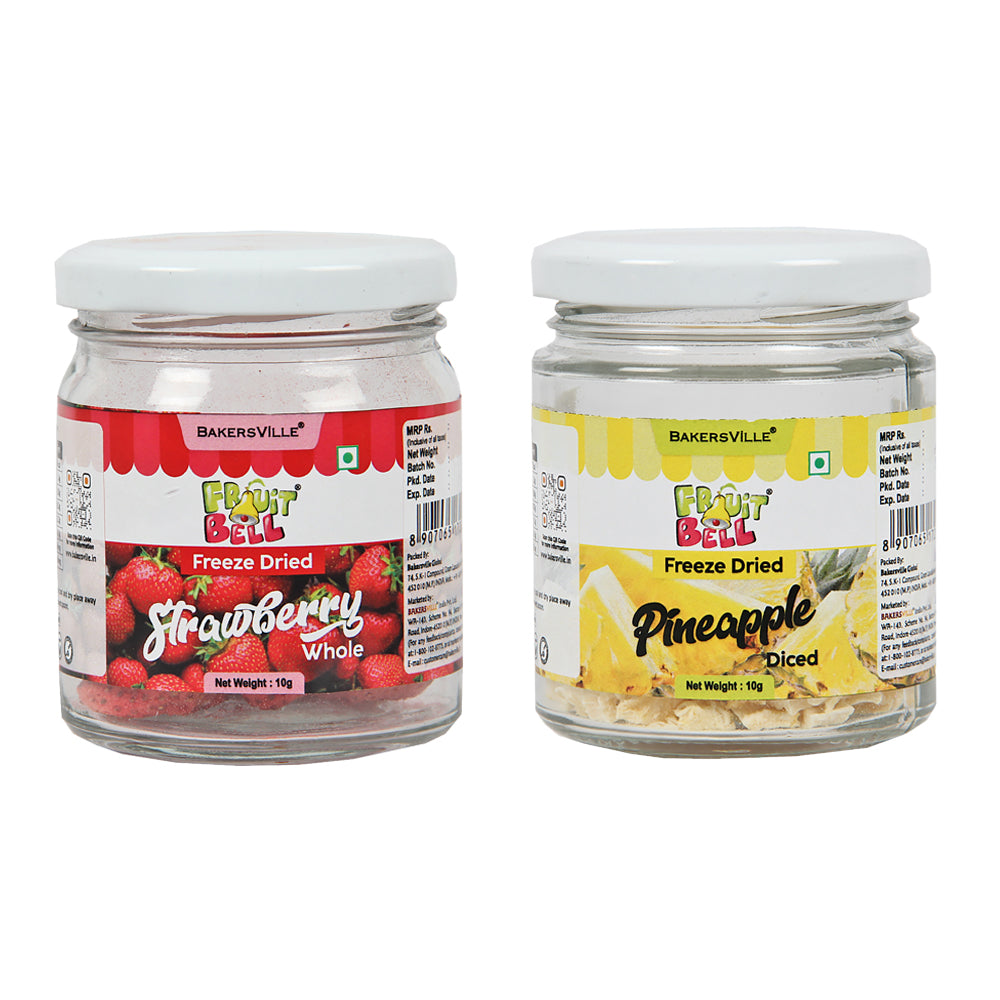 Fruitbell Freeze Dried Combo Of Whole Strawberry & Diced Pineapple, 20g (10g Each), Healthy Fruit Snack,100% Natural, No Preservative, No Added Sugar