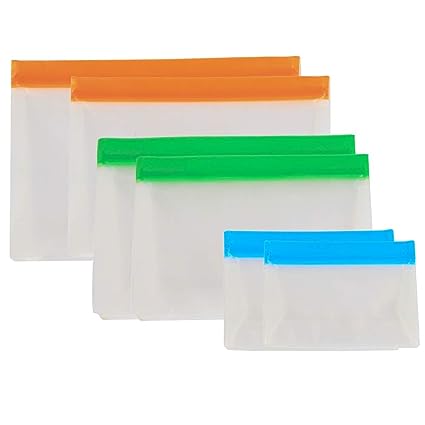 Puramate Prime 3 Pack Reusable PEVA Storage Bags, Extra Thick, Leakproof Silicone and Plastic Free for Marinate Meats, Cereal, Snack, Travel Item