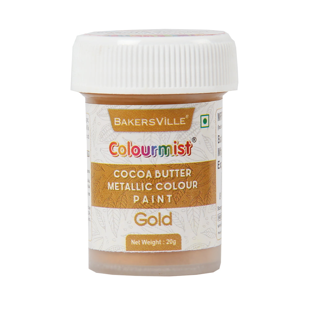 Colourmist Cocoa Butter Metallic Colour Paint (Metallic Gold), 20g | Color Paint For Chocolate, Icing, Airbrush, Gumpaste | Metallic Gold, 20g