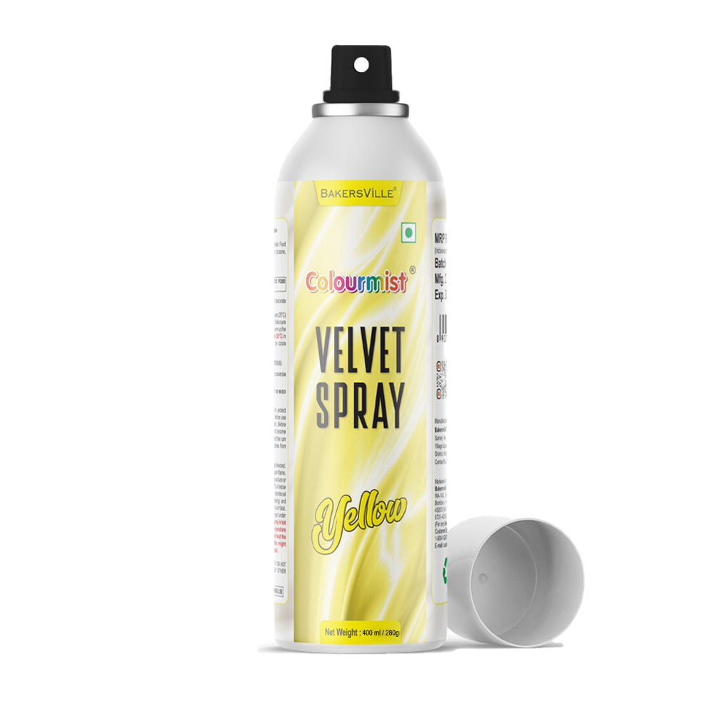 Colourmist Velvet Spray ( Yellow ), 400ml | Premium Cocoa Velvet Butter Spray Color for Frozen Dessets & Cakes | ( Yellow ) | 400ml