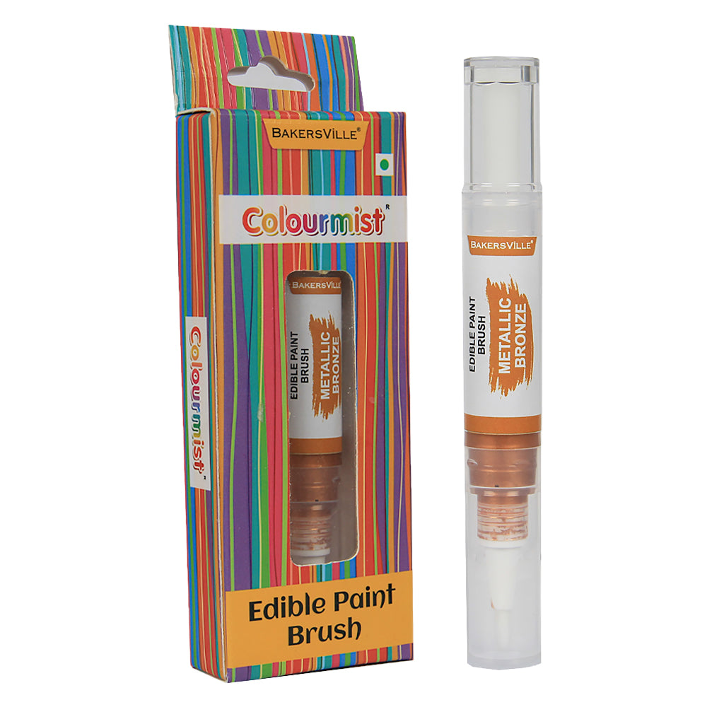 Colourmist Edible Paint Brush With Metallic Paint ( Metallic Bronze ) | Food Colour Paint Brush For Dessert | 1pc