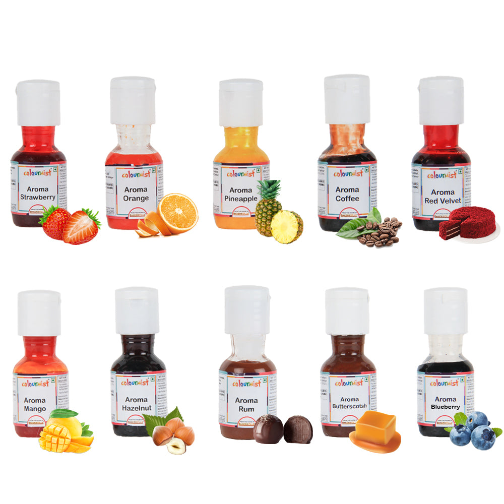 Colourmist Aroma Assorted 20 Gm, Pack of 10 Aroma (Orange, Blueberry, Strawberry, Coffee, Hazelnut, Rum, Butterscotch, Pineapple, Mango, Red Velvet)
