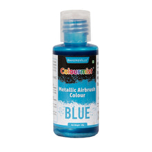 Load image into Gallery viewer, Colourmist Concentrated Vibrant Airbrush Metallic Food Colour (METALLIC BLUE), 50g | Airbrush Colour For Cakes, Choclate, Fondant, Icing and more

