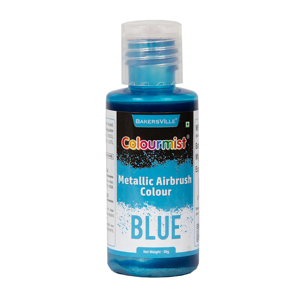 Colourmist Concentrated Vibrant Airbrush Metallic Food Colour (METALLIC BLUE), 50g | Airbrush Colour For Cakes, Choclate, Fondant, Icing and more