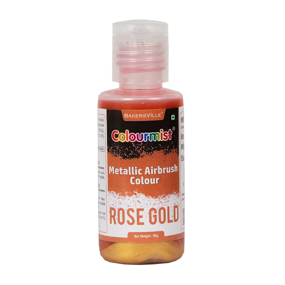 Colourmist Concentrated Vibrant Airbrush Metallic Food Colour (METALLIC ROSE GOLD), 50g | Airbrush Colour For Cake, Choclate, Fondant, Icing and more