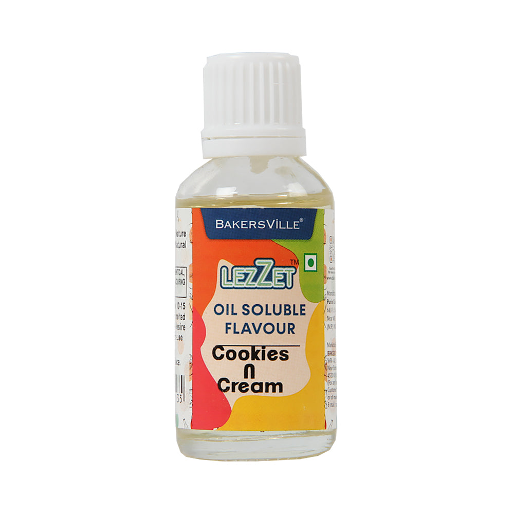 Lezzet Premium Concentrated Oil Soluble Flavour Essence (Cookies & Cream) for Chocolate, Cake, Candy, Cookies, IceCream, Dessert | Sugar-Free | 30ml