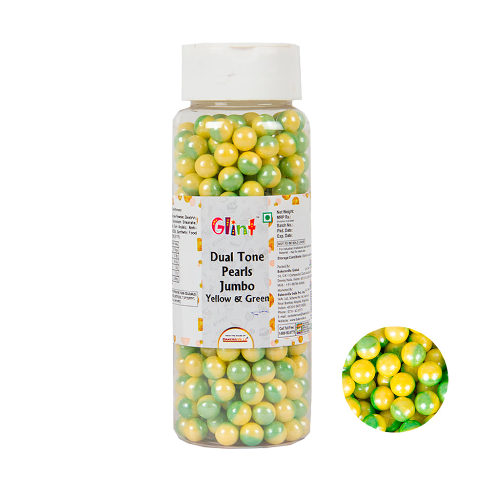 Glint Dual Tone Pearl Balls for Cake Decoration ( 7mm ) ( Yellow & Green ), 150g | Dual Colour Cake Sprinkle For Cake Decoration | 150g