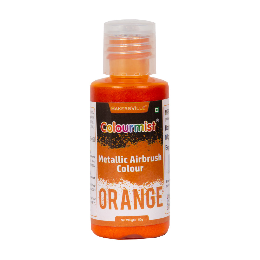 Colourmist Concentrated Vibrant Airbrush Metallic Food Colour (METALLIC ORANGE), 50g | Airbrush Colour For Cakes, Choclate, Fondant, Icing and more