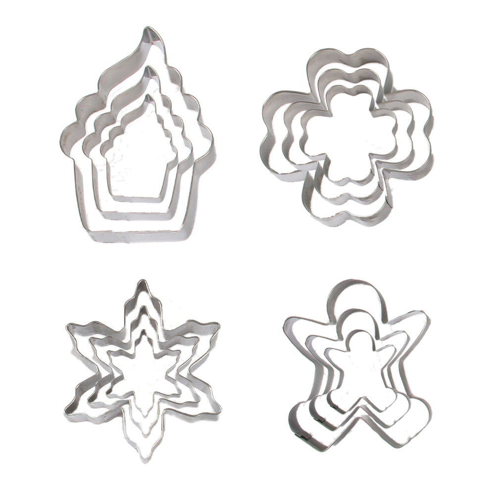 FineDecor Cookie Cutter Stainless Steel Cookie Cutter Set (Ice Cream Shape, Autumn Leaf Shape, Toy Shape, Flower Shape) (12 Pieces) - FD 3098