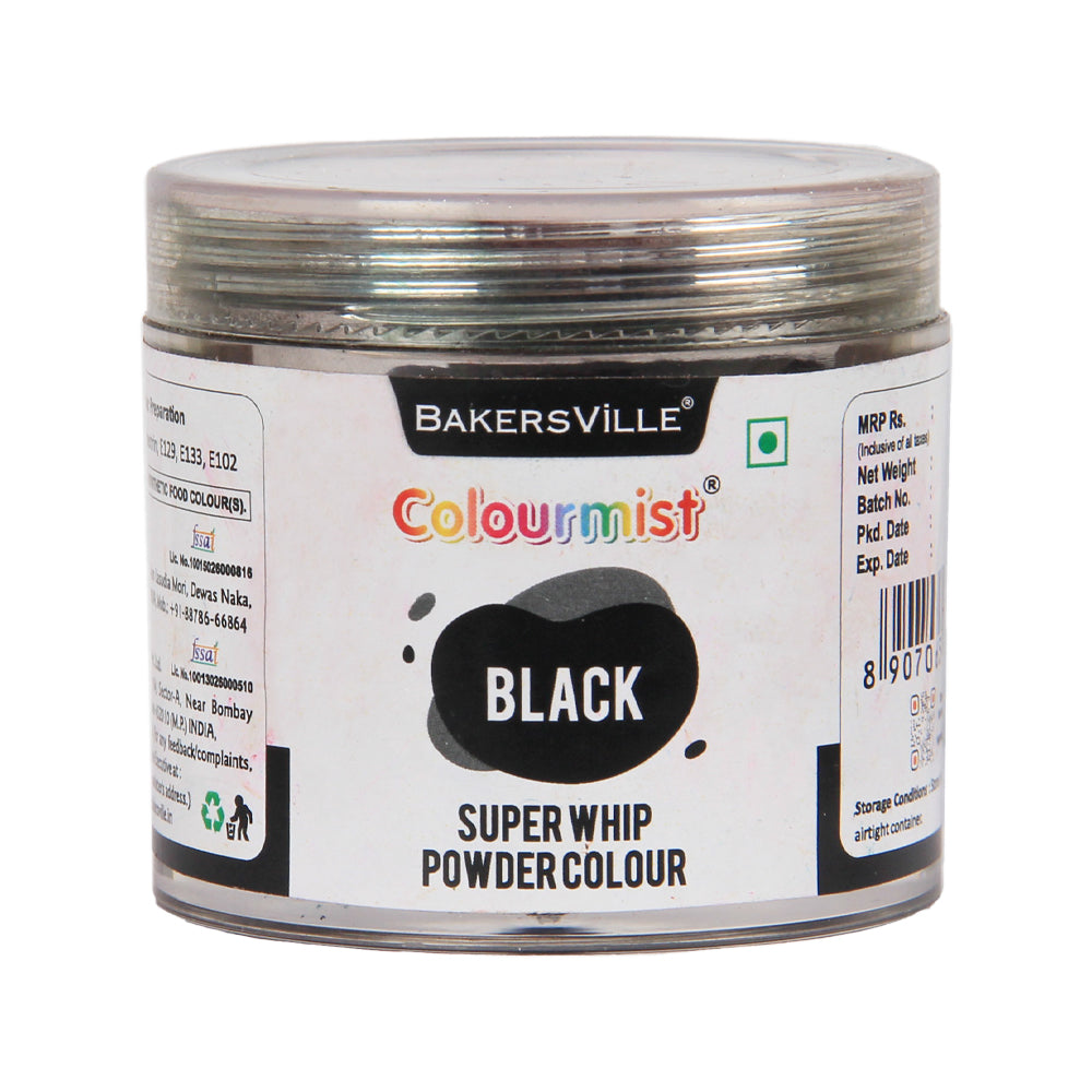 Colourmist Super Whip Edible Powder Colour, (Black), 30g | Powder Colour For Cream / Icing / Fondant / Frosting / Dessert / Baking |