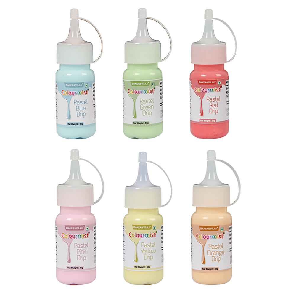 Colourmist Cake Decorating Drip Assorted 30g each, Pack of 6 Edible Pastel Colors (Red, Green, Blue, Yellow, Pink, Orange) - BV 3081